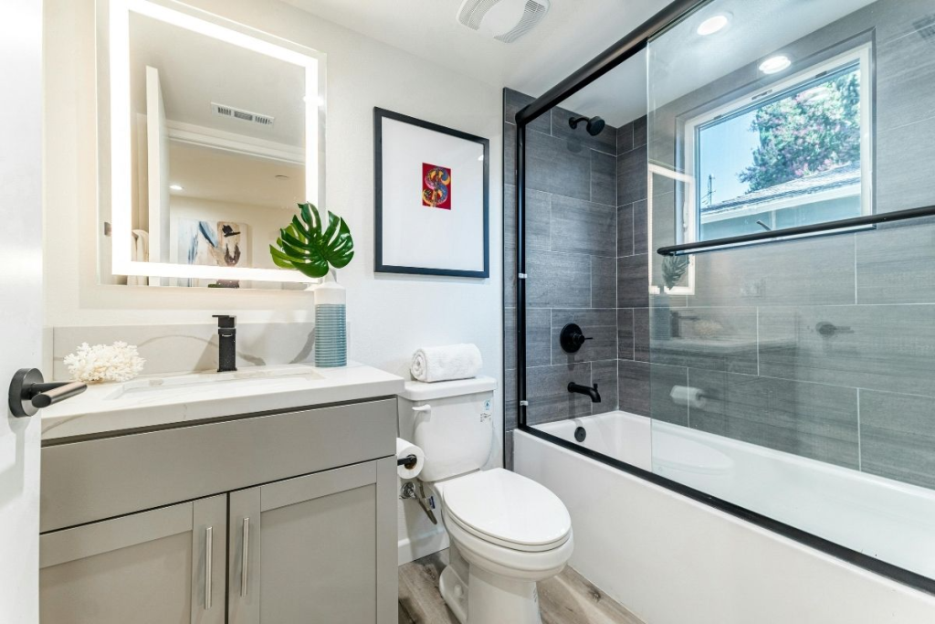 Modern bathroom maintained with expert Apartment Sanitization Service, highlighting hygiene and protection against germs and allergens.