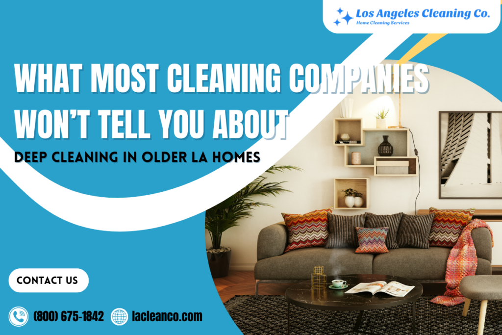 Los Angeles Cleaning Co. advertisement featuring a modern living room and contact information.