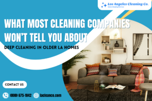 Los Angeles Cleaning Co. advertisement featuring a modern living room and contact information.