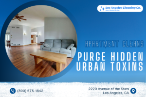 Spacious apartment interior with hardwood floors.